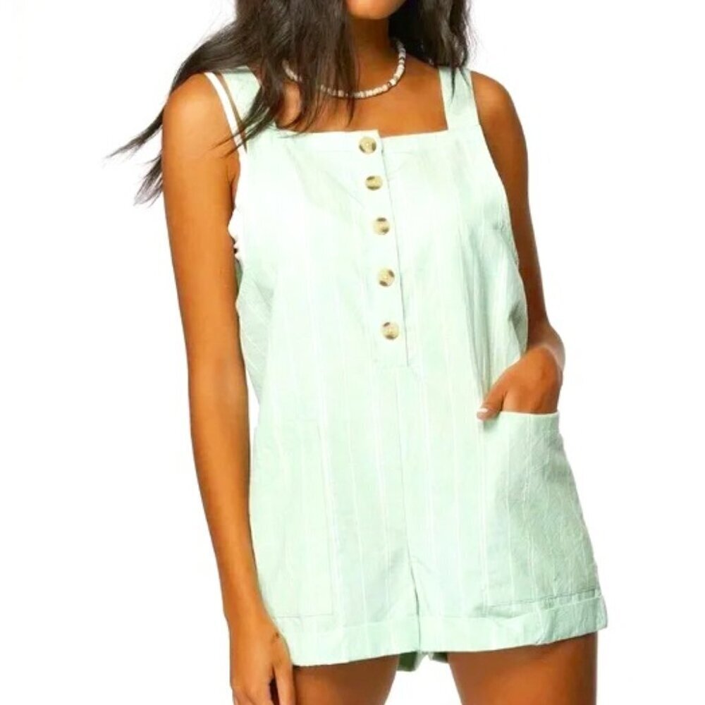 O'NEILL SKYLYNN MINT GREEN & WHITE STRIPE ROMPER OVERALLS SIZE MEDIUM NWT